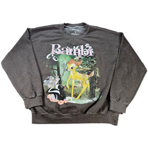 Disney Bambi Sweatshirt Unisex Adults Charcoal Gray S Pullover Cotton Blend